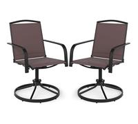 Lot de 2 Chaises Pivotantes de Jardin COSTWAY, Dossier Haut et Base Métallique Ronde, Fauteuils à Bascule en Maille à 360°, Marron
