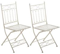 Lot De 2 Chaises Pliable De Jardin Terrasse Balcon Design Rustique En Fer Forgé Crème Vieilli 10_0003128 Multicolore