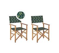 Lot de 2 Chaises Pliables Bois d'Acacia et Textile Gris/Motif Olives Cine