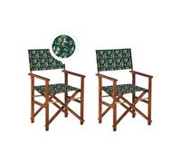 Lot de 2 Chaises Pliables Bois d'Acacia et Textile Motif Olives/Gris Cine