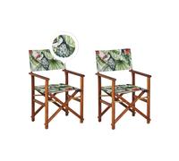 Lot de 2 Chaises Pliables Bois d'Acacia et Textile Motif Toucan/Crème Cine