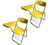Lot de 2 chaises pliantes avec tablettes d'écriture - Chaises en plastique jaune pour conférences de formation - Cadre en acier robuste - Mobilier d'affaires et d'apprentissage