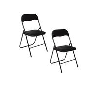 Toilinux - Lot de 2 chaises pliantes carrée velours - Noir Noir G