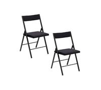 Toilinux - Lot de 2 chaises pliantes carrées en velours - Noir Noir G