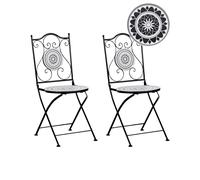 Lot de 2 Chaises Pliantes de Jardin en Métal avec Carreaux de Céramique Noir et