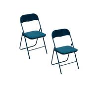 - Lot de 2 chaises pliantes effet velours - Bleu carnard