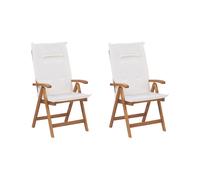 Lot de 2 Chaises Pliantes en Bois d'Acacia Clair avec Coussins Blanc Cassé