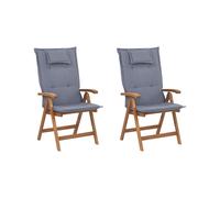Lot de 2 Chaises Pliantes en Bois d'Acacia Clair avec Coussins Bleus Java