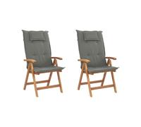 Lot de 2 Chaises Pliantes en Bois d'Acacia Clair avec Coussins Gris Graphit
