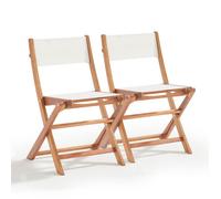 Lot de 2 chaises pliantes en bois d'eucalyptus et textilène blanc Sete - Oviala