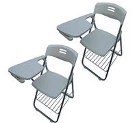 Lot de 2 chaises pliantes en plastique gris avec tablette d'écriture pour conférences de formation, cadre en acier durable, idéal pour les affaires et l'apprentissage