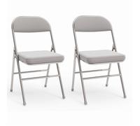 Lot de 2 chaises Pliantes en PU - VIVOLILV - Gris - 46x42x80 cm - Chaises Empilable avec coussin d'assise épais