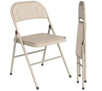 HOMCOM Lot de 2 chaises Pliantes chaises de Salle à Manger Portables Chaise Pliable d'intérieur avec Coussin en Lin et Cadre en Acier 45 x 46 x 78 cm Beige
