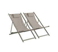 Lot de 2 chaises pliantes MATERA acier / textilene avec coussin. kaki. 102 x 62 x 81 cm