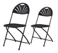 Lot de 2 chaises pliantes modernes avec dossier et poignées de transport, design léger pour bureaux, salles de formation et réunions à domicile Noir