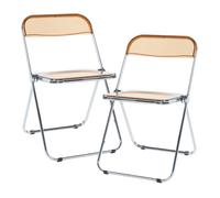 [en.casa] Lot de 2 Chaises Pliantes Ensemble de 2 Sièges de Salle à Manger Set de 2 Chaises pour Invités Cuisine Bureau Acier Chromé Polycarbonate 74 x 46 x 47 cm Orange Transparent