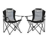 Outsunny Lot de 2 Chaise Pliante Camping Chaise de pêche Portable rembourrée à Dossier Haut avec Porte-gobelet, Fauteuil Pliable pour randonnée, Plage, Pique-Nique, Voyage, Charge 120Kg, Gris foncé