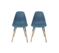 FLUK - Lot de 2 Chaises Polypropylène Bleu et Bois -