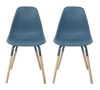 FLUK - Lot de 2 Chaises Polypropylène Bleu et Bois -