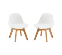 Lot de 2 chaises pour enfants avec pieds en bois, petite chaise en polypropylène + PU avec dossier pour chambre d'enfant, chaise de bureau pour enfants, design blanc élégant, durable et confortable