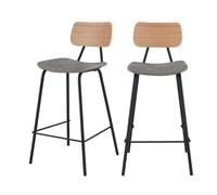 Lot de 2 chaises pour îlot central 65 cm en cuir synthétique gris - Madrague - Maison Pavane