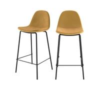Lot de 2 chaises pour îlot central 65 cm en velours jaune - Henrik - Maison Pavane