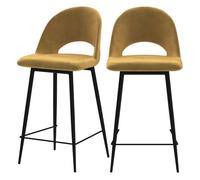 Lot de 2 chaises pour îlot central 65 cm en velours jaune - Pénélope - Rendez-Vous Déco
