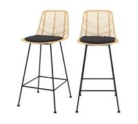Lot de 2 chaises pour îlot central 66 cm en rotin naturel et noir - Tamara - Rendez-Vous Déco