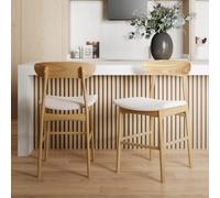 Lot de 2 chaises pour îlot central 66 cm en tissu beige et bois - lana
