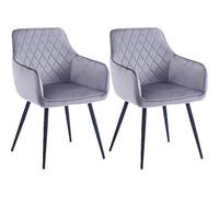 Lot de 2 chaises pour salle à manger avec accoudoirs, fauteuil en velours, chaises ergonomiques, fauteuil rembourré chambre, maison, salle d'attente, salon, design moderne (gris)