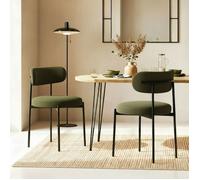 Lot de 2 chaises rembourrées velours côtelé kaki et pieds métal noir IRIS