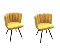 Lot De 2 Chaises Rondes en Velours | L 53 X P 51 X H 80 Cm | Jaune| 4 Pieds en Métal