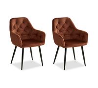 Lot de 2 Chaises Salle à Manger en Velours Marron avec Accoudoirs | Homestyle4u