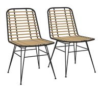 Lot de 2 chaises salle à manger style bohème piètement épingle acier noir résine tressée aspect rotin Beige G