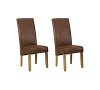 Vente-unique - Lot de 2 chaises Santos - Microfibre Aspect Cuir Vieilli - Pieds Bois Clair - Salle à Manger