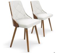 Chaise Scandinave Bois Noisette et Blanc Pako - Lot de 2 Blanc G