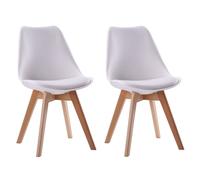 Happy Garden - Lot de 2 chaises scandinaves Nora, blanches avec coussin et pieds en hêtre massif