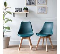 Happy Garden Lot de 2 chaises de Salle à Manger Style scandinaves Nora Bleues avec Coussin, chaises de Cuisine, chaises rembourrées, Pieds en Bois de hêtre Massif