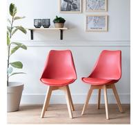 Happy Garden – Lot de 2 chaises Nora scandinaves rouges avec coussin, pieds hêtre massif