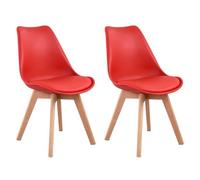 Happy Garden – Lot de 2 chaises Nora scandinaves rouges avec coussin, pieds hêtre massif