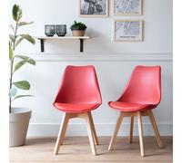Happy Garden – Lot de 2 chaises Nora scandinaves rouges avec coussin, pieds hêtre massif