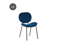Lot de 2 chaises SHEILA velours bleu pieds métal noir