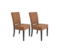 Lot de 2 Chaises Simili Cuir Cognac Piètement en Hêtre Teinté Wengé - ALBA -