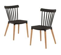 Lot de 2 chaises style scandinave à barreaux modèle POP - Coque en résine noire et pieds en bois naturel