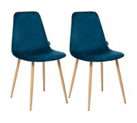 Lot de 2 chaises style Vintage ""Marylin"" Velours & pieds métal imitation hêtre Atmosphera - Bleu canard