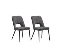 FABRICE - Lot de 2 Chaises Tissu Maille Polyester et Liseré Gris Foncé Chiné -