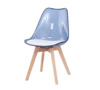 Lot de 2 chaises transparentes à dossier moyen avec pieds en bois, chaises de coiffeuse en acrylique transparent pour la maison, le bureau, le bureau, le salon, design ergonomique, bleu, 43 x 43 x 81