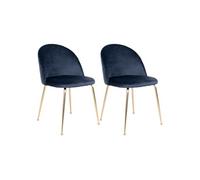 MEYRIN - Lot de 2 Chaises Velours Bleu et Pieds Métal Doré -