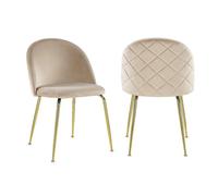 Lot de 2 chaises - Velours et acier inoxydable doré - Beige - MELBOURNE