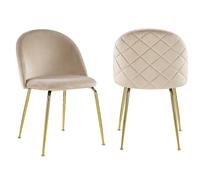 Lot de 2 chaises - Velours et acier inoxydable doré - Beige - MELBOURNE